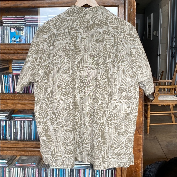 Vintage G. H. BASS & CO. Hawaiian Style Shirt Faded Olive Cream Leaf Pr. XL-XXL - Picture 5 of 12